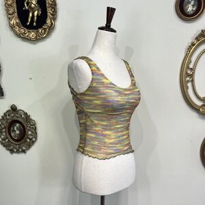 Multi-Colored Space Dye Lettuce Edge Sleeveless Tank Top Size S